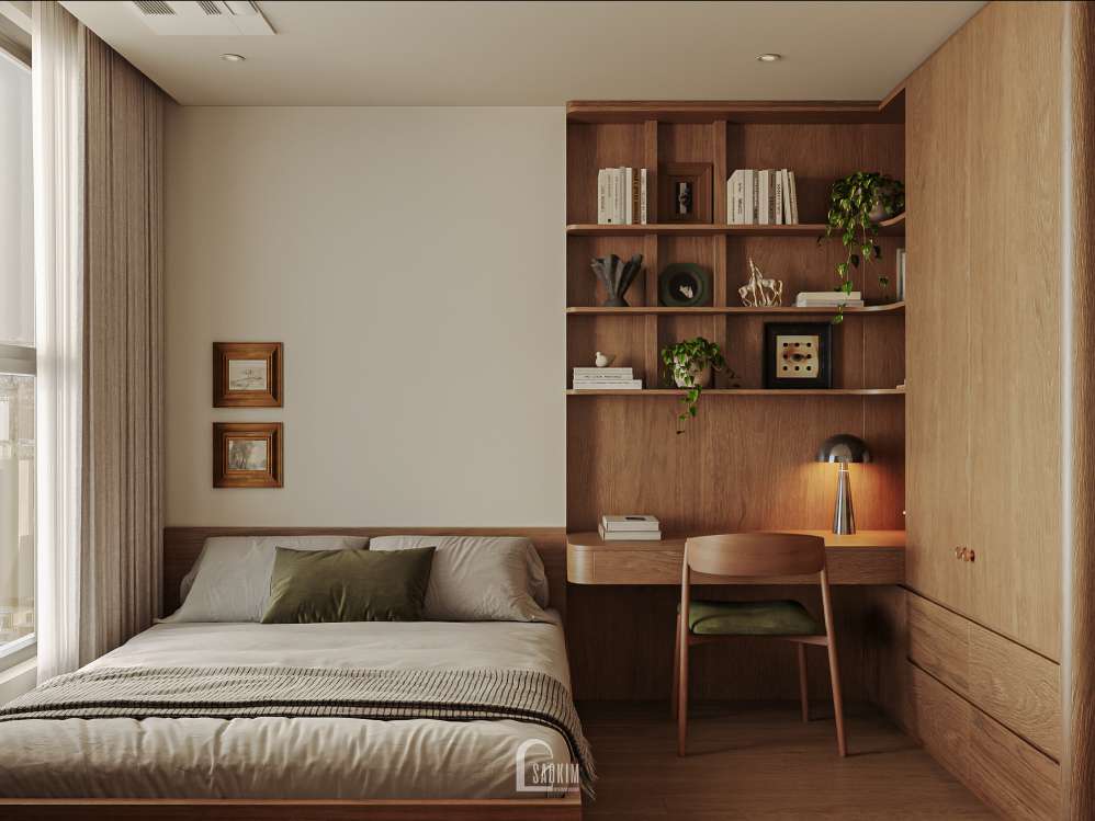 Thiết kế phòng ngủ chung cư The Charm phong cách Mid-Century Modern - Sự cân bằng giữa nét đẹp vượt thời gian và nhu cầu sống hiện đại